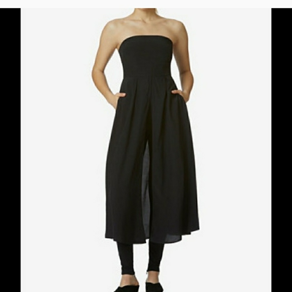 Avec Les Filles strapless dress over leggings.